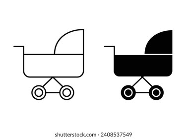 Baby car outline icon collection or set. Baby car seat Thin vector line art