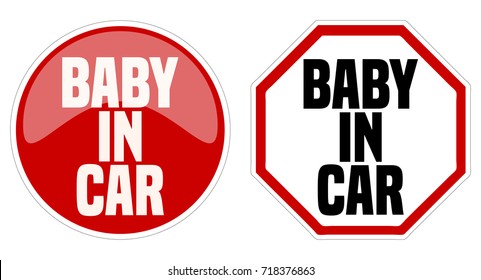 Baby in Car Round and Octagonal Shaped Stickers. 