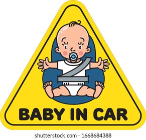 Baby In Car Seat. Back Window Sticker Or Sign