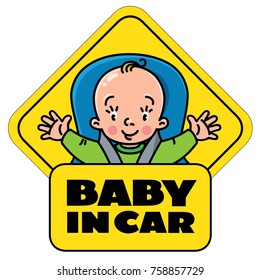 Baby in car seat. Back window sticker or sign