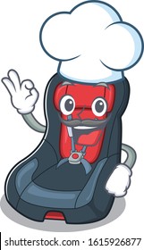 Baby car seat cartoon character wearing costume of chef and white hat