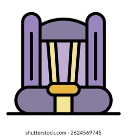 Baby car seat front view icon. Outline baby car seat front view vector icon color flat isolated