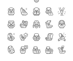 Baby Car Seat. Infant Safety Seat. Baby In Car. Child Restraint System. Pixel Perfect Vector Thin Line Icons. Simple Minimal Pictogram
