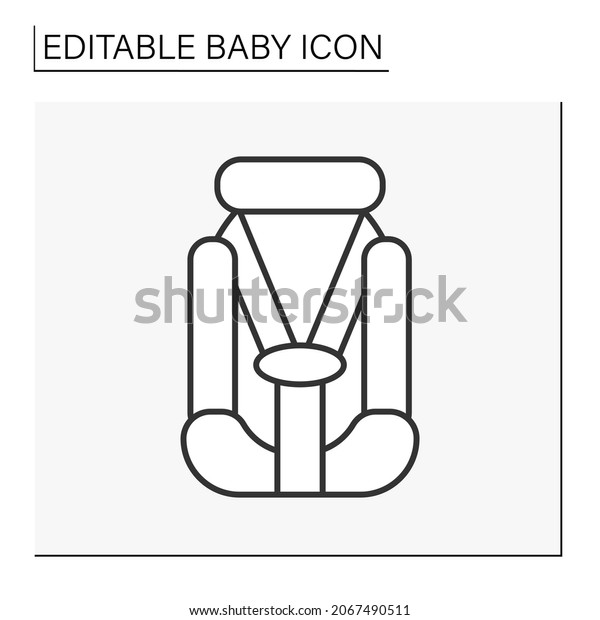  Baby car seat line icon. Baby automobile seat.\
Protect during a car crash. Childhood concept. Isolated vector\
illustration. Editable stroke