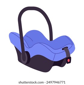 Baby car seat. Newborn child comfortable and safety carrier car seat, little baby car seat flat vector illustration. Cartoon baby carrier on white