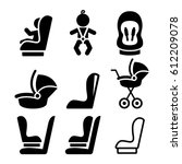 Baby car seat, toddle car seat - safe child traveling icons 