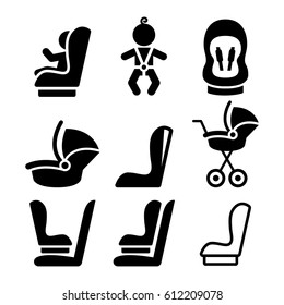 Baby car seat, toddle car seat - safe child traveling icons 