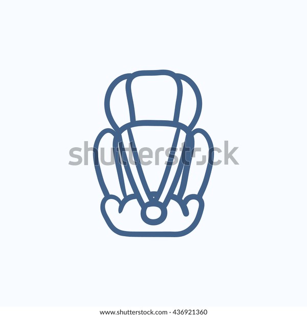 Baby car seat vector sketch icon isolated on\
background. Hand drawn Baby car seat icon. Baby car seat sketch\
icon for infographic, website or\
app.