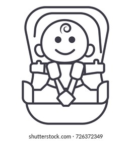baby in car, security chair vector line icon, sign, illustration on background, editable strokes