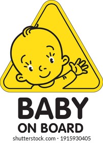 Baby in car sticker. Funny face of boy or girl