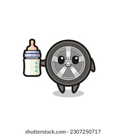 baby car wheel cartoon character with milk bottle , cute style design for t shirt, sticker, logo element