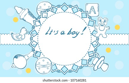 Baby card. Baby boy announcement card