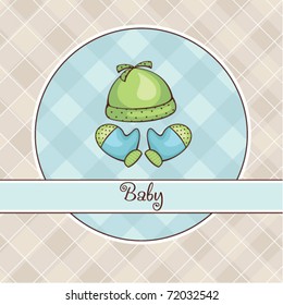 Baby card with coif and mittens