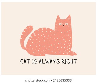 Baby card cute Vibrant Funky Pink Doodle cats with funny quotes for cat lovers. Hand drawn vector illustration. Art drawing. Design for poster, t-shirt, fashion print. Childrens cute greeting card