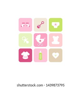 Baby Card Girl Nine Icons Pink Green Beige