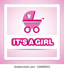 Baby card - Its a girl theme - with baby carriage