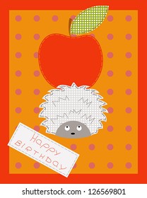 baby card with a hedgehog and apple