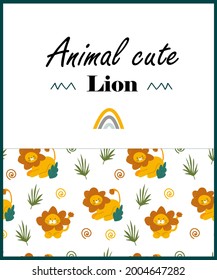 baby card with lions. cute animals. tropical print. template for postcards, poster, invitations, business cards,
