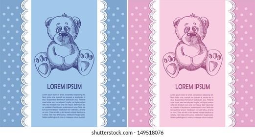 baby card with a painted teddy bear for boy and girl