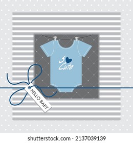 Baby card or shower design with baby cloth