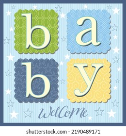 Baby card shower design with baby text and decorations