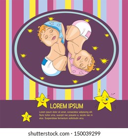 baby card with sleeping twins