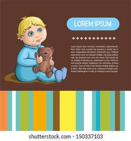 baby card with baby and teddy bear