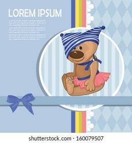 baby card with teddy bear on a blue background