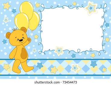 Baby card with teddy bear. Vector  illustration.