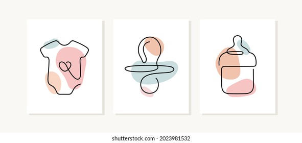 Baby cards. One line vector illustration.