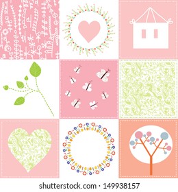 Baby cards set cute design with patterns in pink