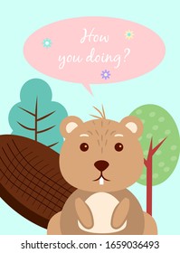 Baby cards for Baby shower.  Beaver. Postcard or party templates in blue and pink with charming animals.
