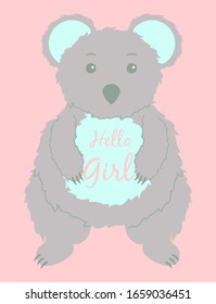 Baby cards for Baby shower.  Koala. Postcard or party templates in blue and pink with charming animals.