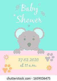 Baby cards for Baby shower.  Koala. Postcard or party templates in blue and pink with charming animals.