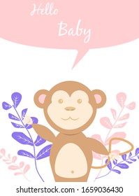 Baby cards for Baby shower.  Monkey. Postcard or party templates in blue and pink with charming animals.