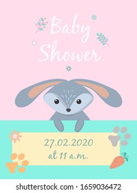 Baby cards for Baby shower.Hare. Postcard or party templates in blue and pink with charming animals.