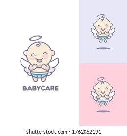 Baby Care cute logo design with wings