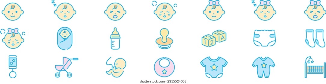 Baby care editable line icons set vector