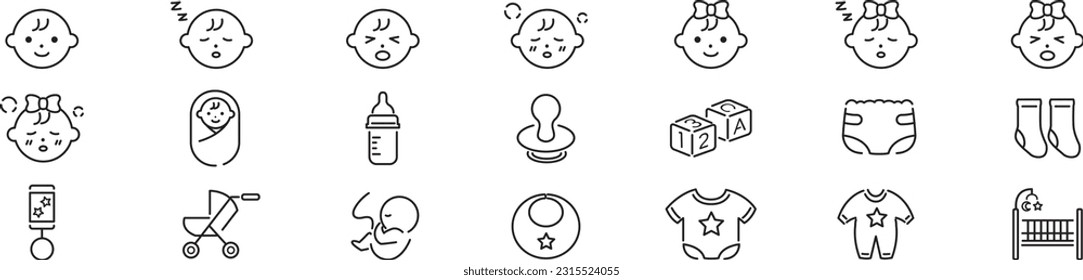 Baby care editable line icons set vector