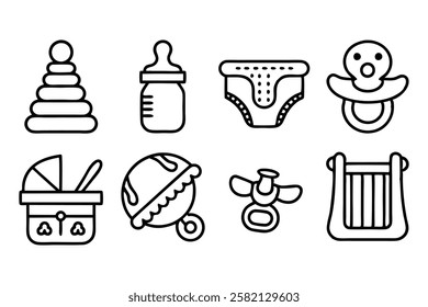 baby care editable stroke outline icons set isolat