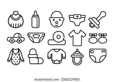 baby care editable stroke outline icons set isolat