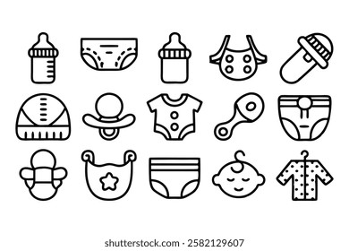 baby care editable stroke outline icons set isolat