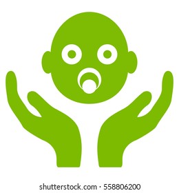 Baby Care Hands vector icon. Flat eco green symbol. Pictogram is isolated on a white background. Designed for web and software interfaces.