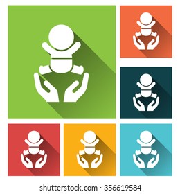 Baby care  icon - long shadow flat training icon set