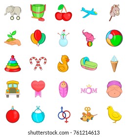 Baby care icons set. Cartoon set of 25 baby care vector icons for web isolated on white background