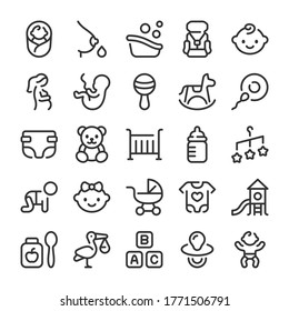 Baby care icons set. Line style