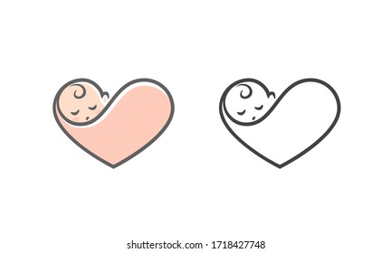 Baby Care illustration. Newborn and heart. White background. 