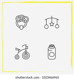Baby Care line icon set children bicycle, handing toys and children's toy