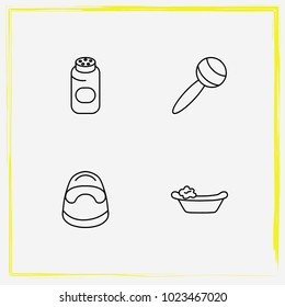 Baby Care line icon set children's potty, baby powder and baby bath