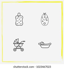 Baby Care line icon set bib, buggy and stroller
